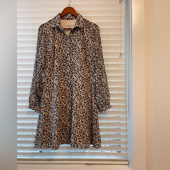 LOFT Collared Button Up Leopard Dress - Picture 2 of 8